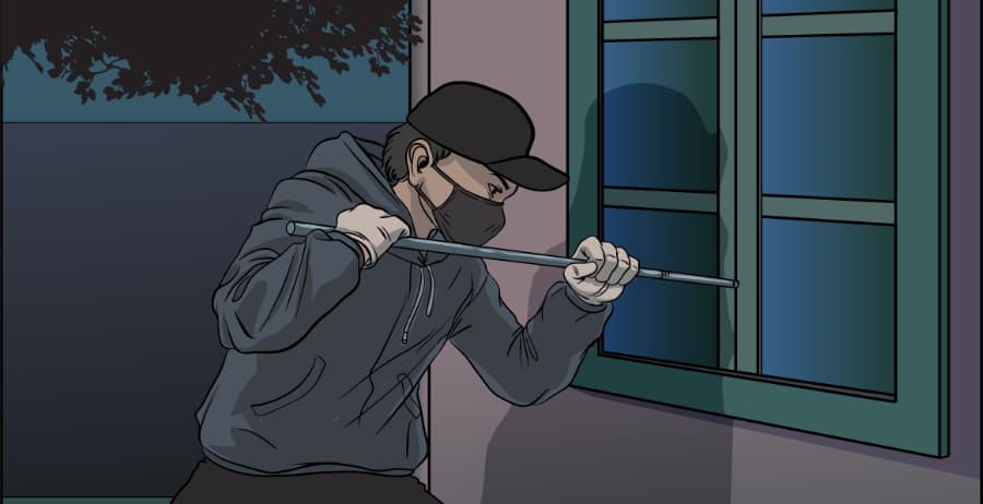 Illustration of burglar forcing entry through a window in Chandler