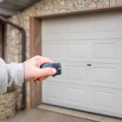 Chandler security key fob pointing to a garage door